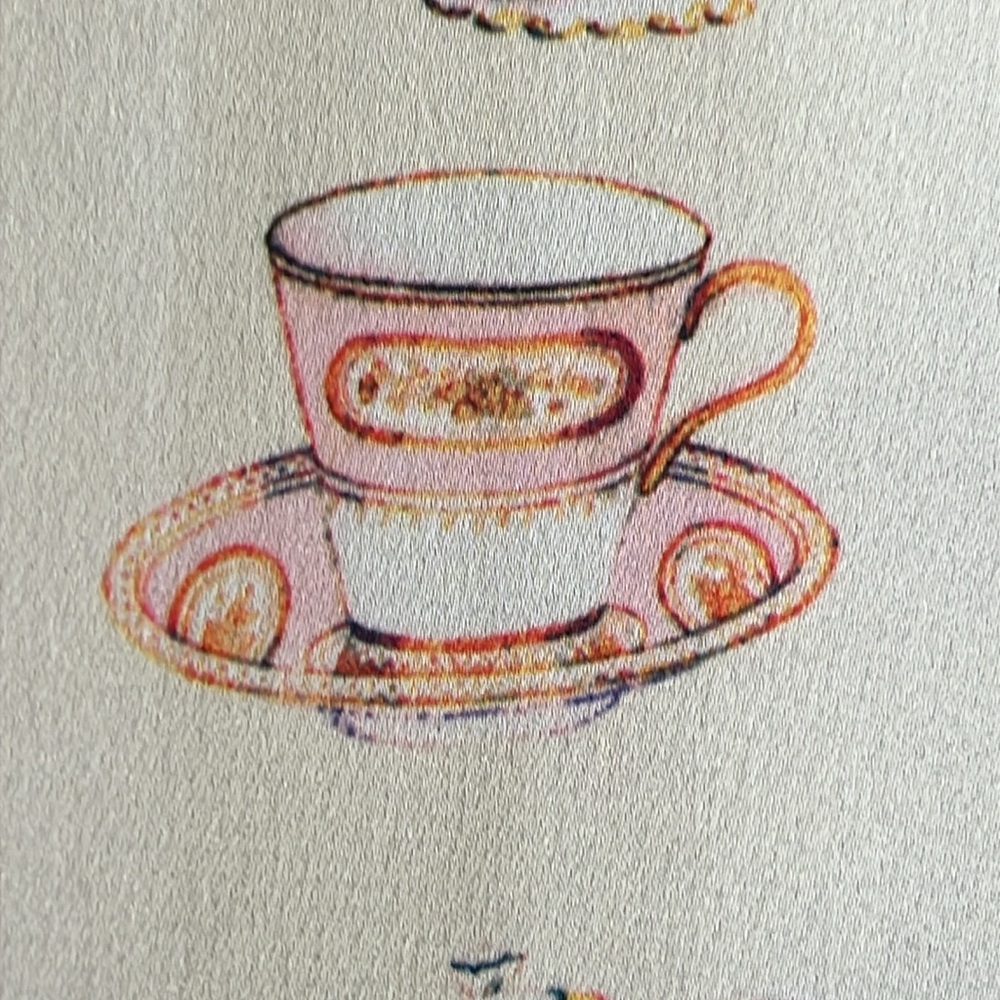 Talbots Bridgerton Print Blouse Size L Long Sleeves Teapots Cups - Picture 8 of 15